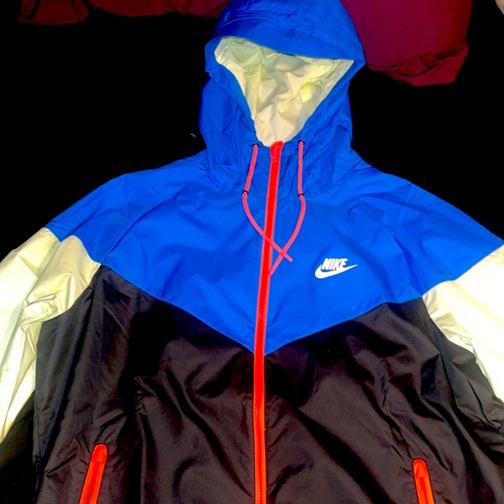 Nike Mens Sportswear Woven Windbreaker Jacket Black Signal Blue Sz LG AT5270-015
